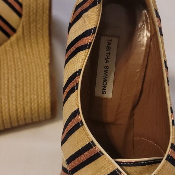 Tabitha Simmons Tie Striped Oxford Wedge Pink/Navy - Picture 4 of 7